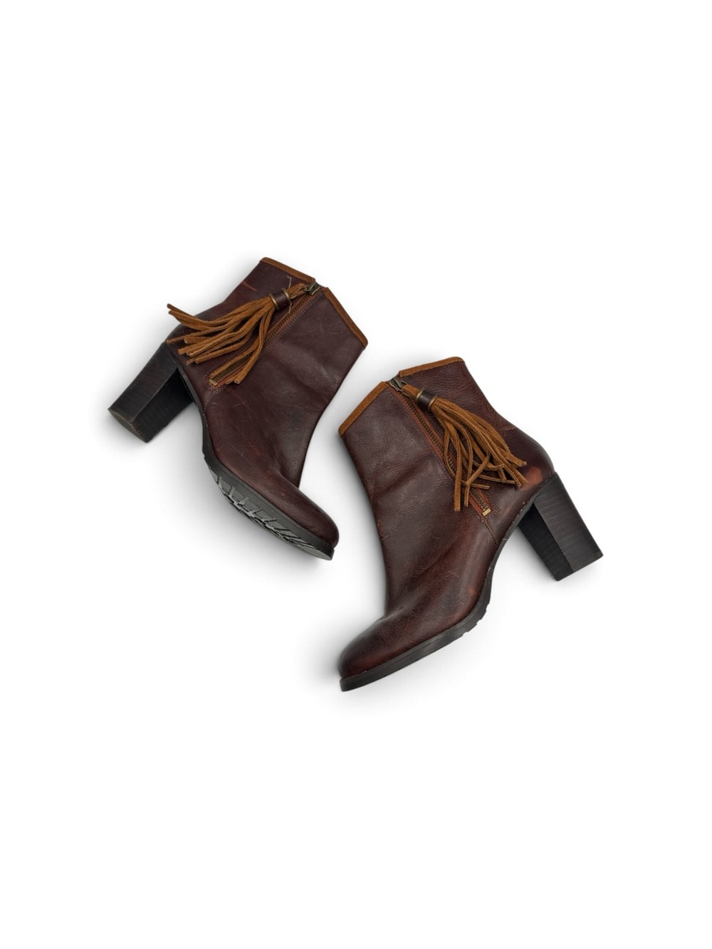 Vintage Y2K Lauren Ralph Lauren Brown Leather Fringe Heel Ankle Boots 6.5B
